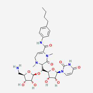 molecular formula C32H44N6O11 B1265182 (2S)-2-[[(2S,3R,4S,5R)-5-(Aminomethyl)-3,4-dihydroxyoxolan-2-yl]oxy-[(2S,3S,4R,5R)-5-(2,4-dioxopyrimidin-1-yl)-3,4-dihydroxyoxolan-2-yl]methyl]-N-(4-butylphenyl)-1,4-dimethyl-3-oxo-2,7-dihydro-1,4-diazepine-5-carboxamide CAS No. 737759-36-3