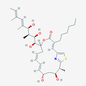 molecular formula C35H53NO7S B1265199 (2E,6S,8Z,10E,12S,14S,15R)-3-hexyl-12,14-dihydroxy-15-methyl-6-[(1S,2R,3S,4S,5E,7E)-1,2,4-trihydroxy-3,5,7-trimethyl-nona-5,7-dienyl]-5-oxa-17-thia-19-azabicyclo[14.2.1]nonadeca-1(18),2,8,10,16(19)-pentaen-4-one 