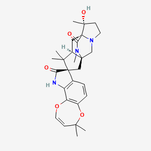 molecular formula C28H35N3O5 B1265337 (1'S,6'R,7'R,8R,9'R)-6'-hydroxy-4,4,6',10',10',13'-hexamethylspiro[10H-[1,4]dioxepino[2,3-g]indole-8,11'-3,13-diazatetracyclo[5.5.2.01,9.03,7]tetradecane]-9,14'-dione 