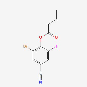 molecular formula C11H9BrINO2 B12662886 2-Bromo-4-cyano-6-iodophenyl butyrate CAS No. 93777-15-2