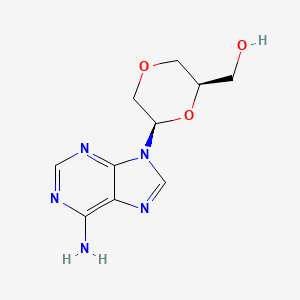 molecular formula C10H13N5O3 B12663224 1,4-Dioxane-2-methanol, 6-(6-amino-9H-purin-9-yl)-, (2R,6R)- CAS No. 104597-36-6