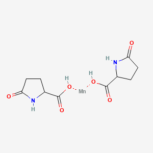 molecular formula C10H14MnN2O6 B12666178 Bis(5-oxo-DL-prolinato-N1,O2)manganese CAS No. 85136-48-7