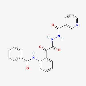 molecular formula C21H16N4O4 B12668695 3-Pyridinecarboxylic acid, 2-((2-(benzoylamino)phenyl)oxoacetyl)hydrazide CAS No. 85080-22-4