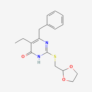 4(1H)-Pyrimidinone, 2-((1,3-dioxolan-2-ylmethyl)thio)-5-ethyl-6-(phenylmethyl)-