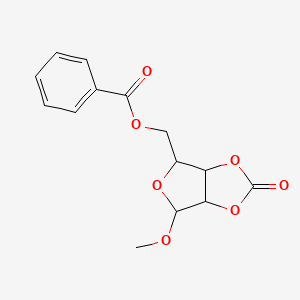 molecular formula C14H14O7 B1267142 (4-Methoxy-2-oxo-3a,4,6,6a-tetrahydrofuro[3,4-d][1,3]dioxol-6-yl)methyl benzoate CAS No. 5517-62-4
