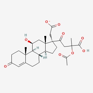 molecular formula C28H37O9- B12674087 11beta-Hydroxypregn-4-ene-3,20-dione 17-acetate 21-(2-acetoxypropionate) CAS No. 75227-97-3