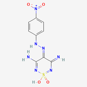 molecular formula C9H9N7O4S B12674349 4-((E)-(4-Nitrophenyl)diazenyl)-2H-1,2,6-thiadiazine-3,5-diamine 1,1-dioxide CAS No. 63479-77-6