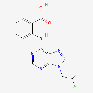 molecular formula C15H14ClN5O2 B12674366 (1)-2-(9-(2-Chloropropyl)-9H-purin-6-yl)anthranilic acid CAS No. 64127-08-8