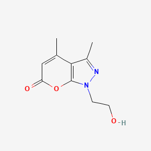 molecular formula C10H12N2O3 B1267462 1-(2-Hydroxyethyl)-3,4-dimethylpyrano[2,3-C]pyrazol-6(1H)-one CAS No. 67056-25-1