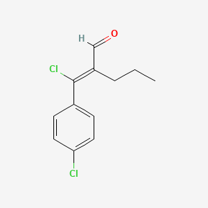 molecular formula C12H12Cl2O B12677877 2-(Chloro(4-chlorophenyl)methylene)valeraldehyde CAS No. 83706-49-4