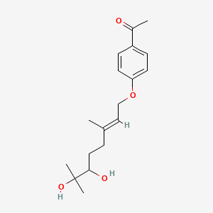 molecular formula C18H26O4 B12677902 Ethanone, 1-(4-(((2E)-6,7-dihydroxy-3,7-dimetyl-2-octenyl)oxy)phenyl)- CAS No. 52691-44-8