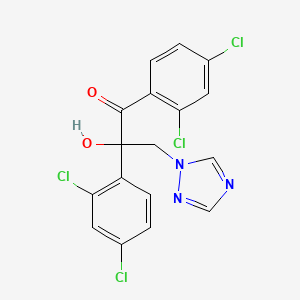 molecular formula C17H11Cl4N3O2 B12678307 1-Propanone, 1,2-bis(2,4-dichlorophenyl)-2-hydroxy-3-(1H-1,2,4-triazol-1-yl)- CAS No. 107658-58-2