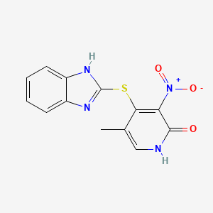 molecular formula C13H10N4O3S B12679717 2(1H)-Pyridinone, 4-(1H-benzimidazol-2-ylthio)-5-methyl-3-nitro- CAS No. 172469-85-1