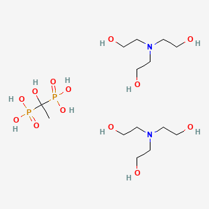 molecular formula C14H38N2O13P2 B12681592 2-[Bis(2-hydroxyethyl)amino]ethanol;(1-hydroxy-1-phosphonoethyl)phosphonic acid CAS No. 66052-91-3