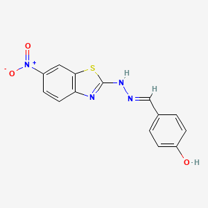 Benzaldehyde, p-hydroxy-, 6-nitro-2-benzothiazolylhydrazone