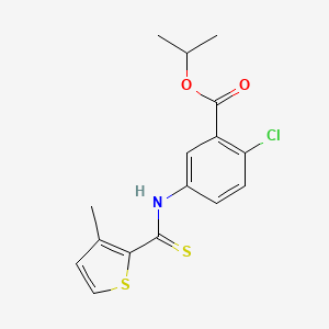 molecular formula C16H16ClNO2S2 B12681895 Benzoic acid, 2-chloro-5-(((3-methyl-2-thienyl)thioxomethyl)amino)-, 1-methylethyl ester CAS No. 178870-23-0