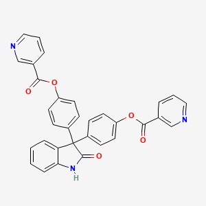 molecular formula C32H21N3O5 B12681945 (1,2-Dihydro-2-oxo-3H-indol-3-ylidene)di-p-phenylene dinicotinate CAS No. 5054-75-1