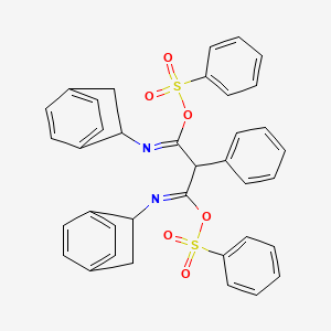 molecular formula C37H30N2O6S2 B12686565 Benzenesulfonic acid, ((phenylmethylene)bis(4,1-phenylene(ethylimino)methylene))bis- CAS No. 94071-28-0