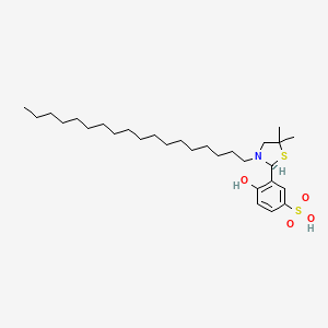 molecular formula C29H51NO4S2 B12686862 3-[(2S)-5,5-dimethyl-3-octadecyl-1,3-thiazolidin-2-yl]-4-hydroxybenzenesulfonic acid CAS No. 83090-10-2