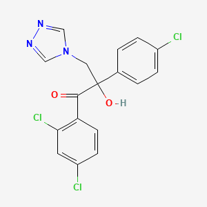 molecular formula C17H12Cl3N3O2 B12686962 1-Propanone, 2-(4-chlorophenyl)-1-(2,4-dichlorophenyl)-2-hydroxy-3-(4H-1,2,4-triazol-4-yl)- CAS No. 107659-35-8