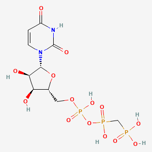 molecular formula C10H17N2O14P3 B12687086 Uridine 5'-monophosphate, monoanhydride with (phosphonomethyl)phosphonic acid CAS No. 71850-06-1