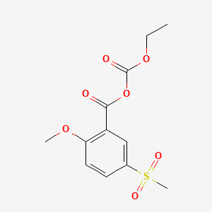 molecular formula C12H14O7S B12687146 5-Mesyl-o-anisic acid, anhydride with ethyl hydrogen carbonate CAS No. 94134-08-4