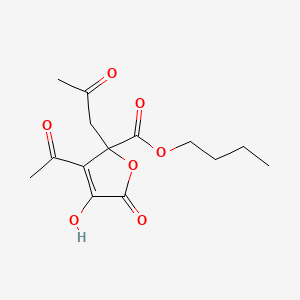 molecular formula C14H18O7 B12687861 Butyl 3-acetyl-2,5-dihydro-4-hydroxy-5-oxo-2-(2-oxopropyl)furoate CAS No. 85237-87-2