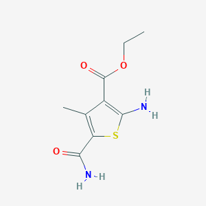 molecular formula C9H12N2O3S B1268874 2-氨基-5-氨基甲酰基-4-甲硫代苯并噻吩-3-羧酸乙酯 CAS No. 43028-63-3