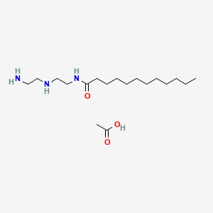 molecular formula C16H35N3O.C2H4O2<br>C18H39N3O3 B12689742 N-(2-((2-Aminoethyl)amino)ethyl)dodecanamide monoacetate CAS No. 94113-39-0