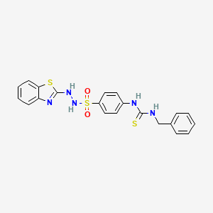 molecular formula C21H19N5O2S3 B12689913 Benzenesulfonic acid, 4-((((phenylmethyl)amino)thioxomethyl)amino)-, 2-(2-benzothiazolyl)hydrazide CAS No. 116854-86-5