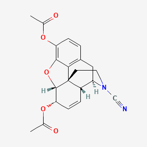 molecular formula C21H20N2O5 B12690351 (5alpha,6alpha)-3,6-Bis(acetoxy)-7,8-didehydro-4,5-epoxymorphinan-17-carbonitrile CAS No. 20827-47-8