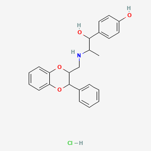 molecular formula C24H26ClNO4 B12690407 Benzyl alcohol, p-hydroxy-alpha-(1-((3-phenyl-1,4-benzodioxan-2-ylmethyl)amino)ethyl)-, hydrochloride CAS No. 87081-18-3