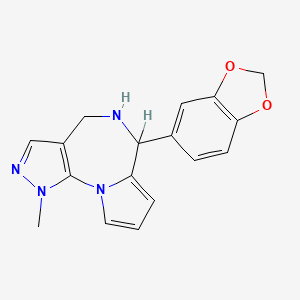 molecular formula C17H16N4O2 B12690492 Pryazolo(4,3-f)pyrrolo(1,2-a)(1,4)diazepine, 1,4,5,6-tetrahydro-6-(1,3-benzodioxol-5-yl)-1-methyl- CAS No. 156032-71-2