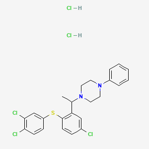 molecular formula C24H25Cl5N2S B12690732 Piperazine, 1-(1-(5-chloro-2-((3,4-dichlorophenyl)thio)phenyl)ethyl)-4-phenyl-, dihydrochloride CAS No. 112446-59-0