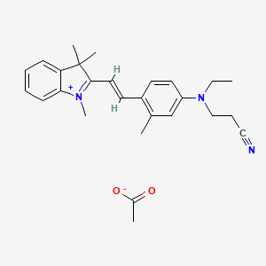 molecular formula C25H30N3.C2H3O2<br>C27H33N3O2 B12690800 2-[2-[4-[(2-Cyanoethyl)ethylamino]-O-tolyl]vinyl]-1,3,3-trimethyl-3H-indolium acetate CAS No. 84012-51-1