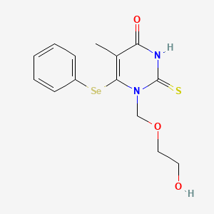 molecular formula C14H16N2O3SSe B12690834 4(1H)-Pyrimidinone, 2,3-dihydro-1-((2-hydroxyethoxy)methyl)-5-methyl-6-(phenylseleno)-2-thioxo- CAS No. 136632-07-0