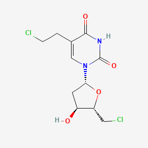 B12691978 5-(2-Chloro-ethyl)-1-(5-chloromethyl-4-hydroxy-tetrahydro-furan-2-yl)-1H-pyrimidine-2,4-dione CAS No. 97975-02-5