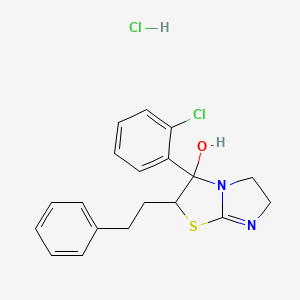 molecular formula C19H20Cl2N2OS B12693907 Imidazo(2,1-b)thiazol-3-ol, 3-(2-chlorophenyl)-2,3,5,6-tetrahydro-2-(2-phenylethyl)-, monohydrochloride CAS No. 86346-81-8