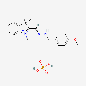 molecular formula C20H24N3O.H2O4P<br>C20H26N3O5P B12693990 2-(((4-Methoxyphenyl)methylhydrazono)methyl)-1,3,3-trimethyl-3H-indolium dihydrogen phosphate CAS No. 70398-33-3