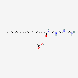 molecular formula C22H48N4O.C2H4O2<br>C24H52N4O3 B12694095 N-[2-[[2-[(2-Aminoethyl)amino]ethyl]amino]ethyl]palmitamide monoacetate CAS No. 93942-07-5