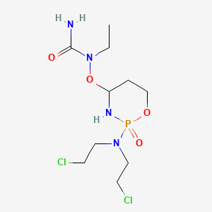 molecular formula C10H21Cl2N4O4P B12694163 Urea, N-((2-(bis(2-chloroethyl)amino)tetrahydro-2H-1,3,2-oxazaphosphorin-4-yl)oxy)-N-ethyl-, P-oxide CAS No. 81733-12-2