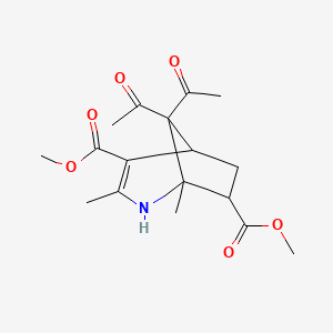 molecular formula C17H23NO6 B12694249 Dimethyl 8,8-diacetyl-1,3-dimethyl-2-azabicyclo(3.2.1)oct-3-ene-4,7-dicarboxylate CAS No. 73500-90-0