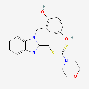 molecular formula C20H21N3O3S2 B12694339 4-Morpholinecarbodithioic acid, (1-((2,5-dihydroxyphenyl)methyl)-1H-benzimidazol-2-yl)methyl ester CAS No. 88797-57-3