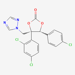 molecular formula C18H12Cl3N3O3 B12694378 1,3-Dioxolan-2-one, 5-(4-chlorophenyl)-4-(2,4-dichlorophenyl)-4-(1H-1,2,4-triazol-1-ylmethyl)-, (4S,5R)- CAS No. 107742-31-4