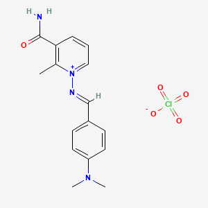 molecular formula C16H19ClN4O5 B12694853 Pyridinium, 3-(aminocarbonyl)-1-(((4-(dimethylamino)phenyl)methylene)amino)-2-methyl-, perchlorate CAS No. 145234-87-3