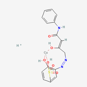 Hydrogen (3-((1-(anilinocarbonyl)-2-oxopropyl)azo)-4-hydroxybenzenesulphonato(3-))cuprate(1-)