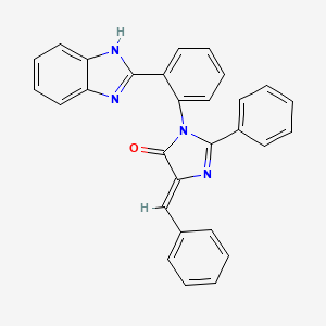 4H-Imidazol-4-one, 3,5-dihydro-3-(2-(1H-benzimidazol-2-yl)phenyl)-2-phenyl-5-(phenylmethylene)-