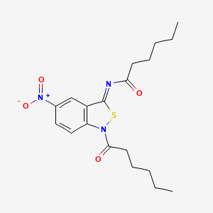 N-(5-Nitro-1-(1-oxohexyl)-2,1-benzisothiazol-3(1H)-ylidene)hexanamide