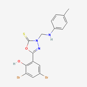 molecular formula C16H13Br2N3O2S B12695569 1,3,4-Oxadiazole-2(3H)-thione, 5-(3,5-dibromo-2-hydroxyphenyl)-3-(((4-methylphenyl)amino)methyl)- CAS No. 81963-81-7