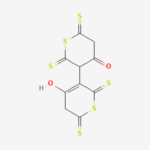 molecular formula C10H6O2S6 B12695598 2,3,5,5',6,6'-Hexahydro-2'-mercapto-2,6,6'-trithioxo[3,3'-BI-4H-thiopyran]-4,4'-dione CAS No. 84852-33-5